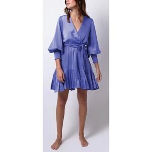 Kleid For Her Eva Mini Dress Size M Purple Gathered Sleeve Tiered - Missing Belt